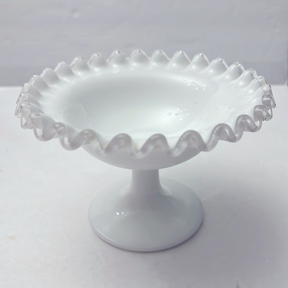 Vintage Fenton Silver Crest Footed Ruffle Candy Dish